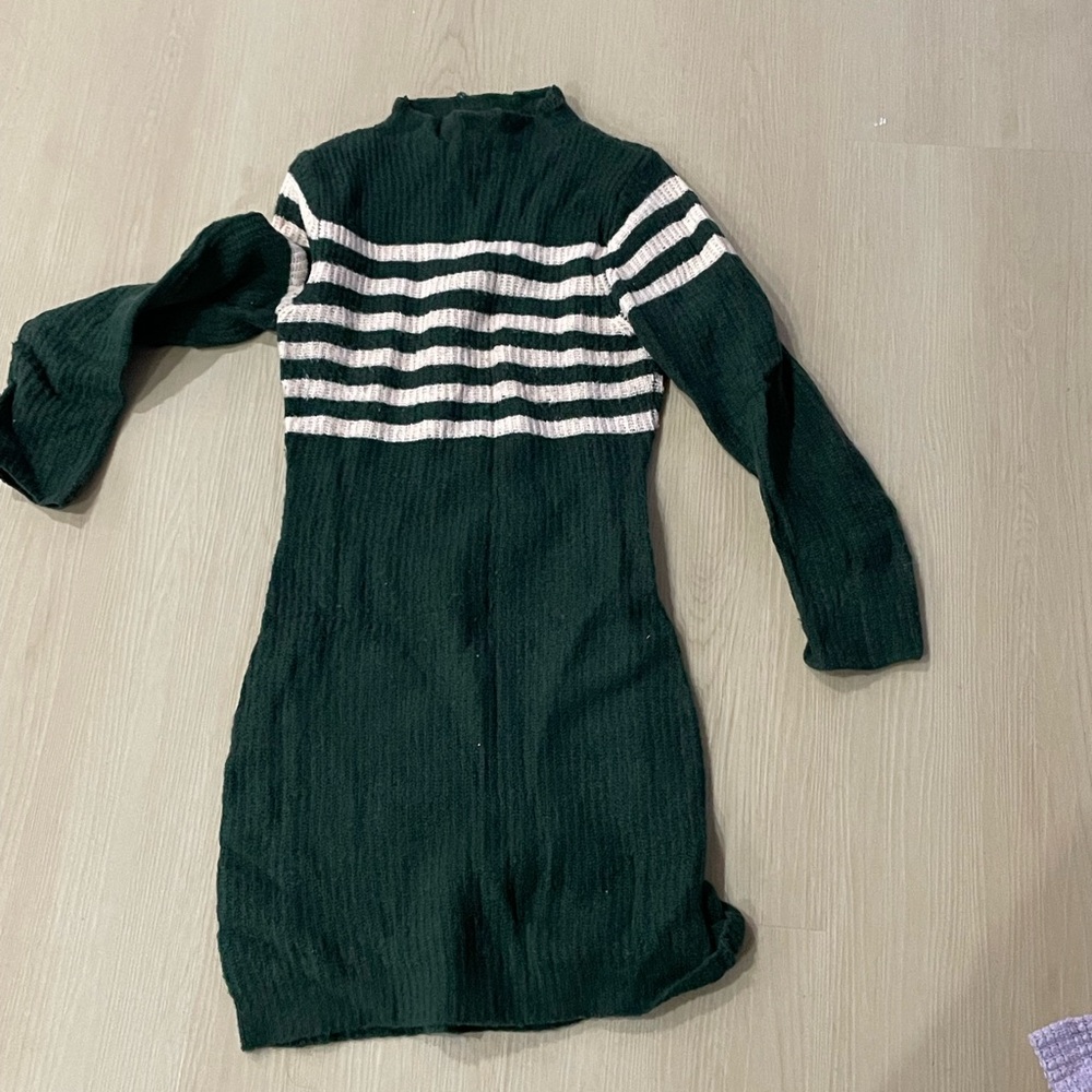 Charlotte Russe Green & White Striped Sweater Dress | Size XS